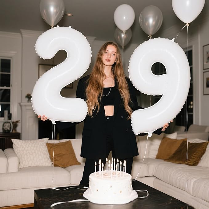 40 Inch White Number 29 Digital Balloon,Jumbo Mylar Foil Helium Balloon for 29 Balloons for Birthday Party,Wedding Anniversary Party Decorations