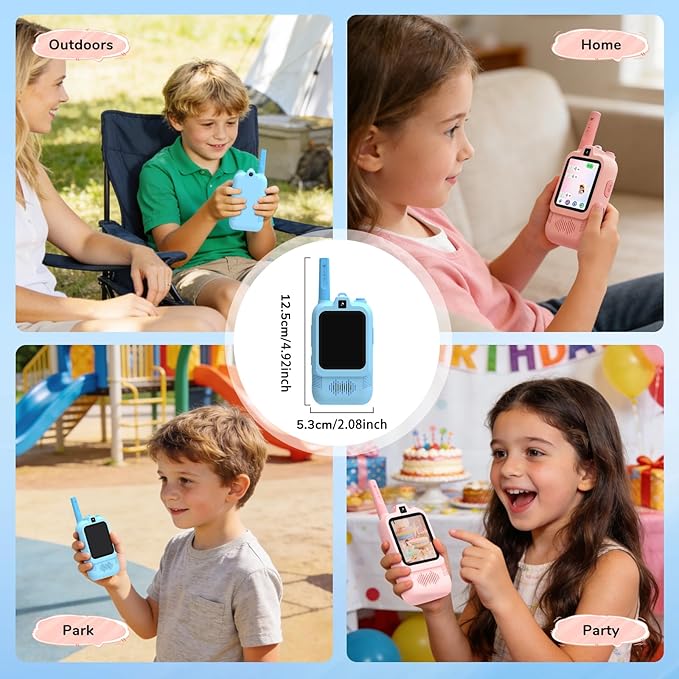 2026 Upgraded Video Walkie Talkies for Kids, 2-Pack Rechargeable Video Walkie-Talkie Toys, Toys for Boys and Girls Ages 3-12, Suitable for Family Games, Outdoors, Camping (Blue & Pink)
