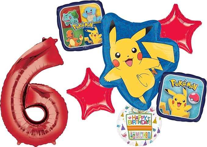 Anagram 6th Birthday Party Supplies 7pc Pikachu Foil Balloon Bouquet Decorations