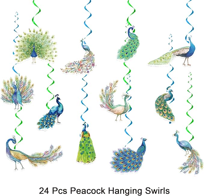 24 Pcs Peacock Hanging Decorations Hanging Swirls Ceiling Swirls Birthday Party Supplies for Peacock Party Decorations Zoo Bird Decorations
