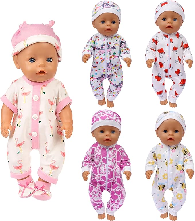 14-18 Inch Baby Doll Clothes 5 Sets Accessories Dress with Hats Socks for New Born 43cm Toy Baby Doll 14-16 Inch/15 Inch/18 Inch/Girl&Boy