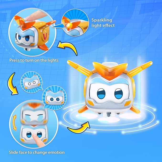Super Wings Super Pets 4-Pack Collection Jerome, Golden Boy, Shine, Ellie, Vehicle Action Figure with Light Effect and Mutiple Emotion Expressions, Gifts for Kids Age 3+