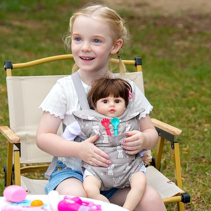 GAGAKU Baby Doll Carrier for Little Girls, Reborn Doll Accessories for Toddlers 1-3, Kids Toy Baby Dolls Sling Carrier - Gray - Rabbit