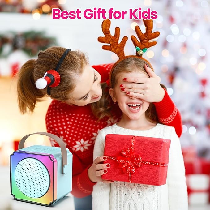 Mini Karaoke Machine, Portable Karaoke Machine with 2 Wireless Microphones, Gifts for Kids, Adults, Girls Boys Birthday Easter Toys, Age 3-12+ Year Olds, Bluetooth Speaker, 1 Bag, for Party (Blue)