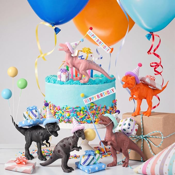 Weysat 37 Pcs Dinosaur Birthday Party Decorations, Dinosaur Cake Cupcake Toppers with Mini Hats Miniature Flags Gift Boxes Balls Figure Models for Dino Themed Birthday Party Supplies Adults