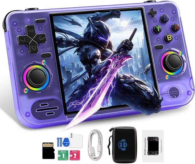 RF40H Retro Handheld Game Console, 4.0 Inch HD IPS Screen, Retro Classic Game, Linux-Powered Portable Game Handheld with 4000mAh Battery, Supports WiFi Connection (Purole-64G)