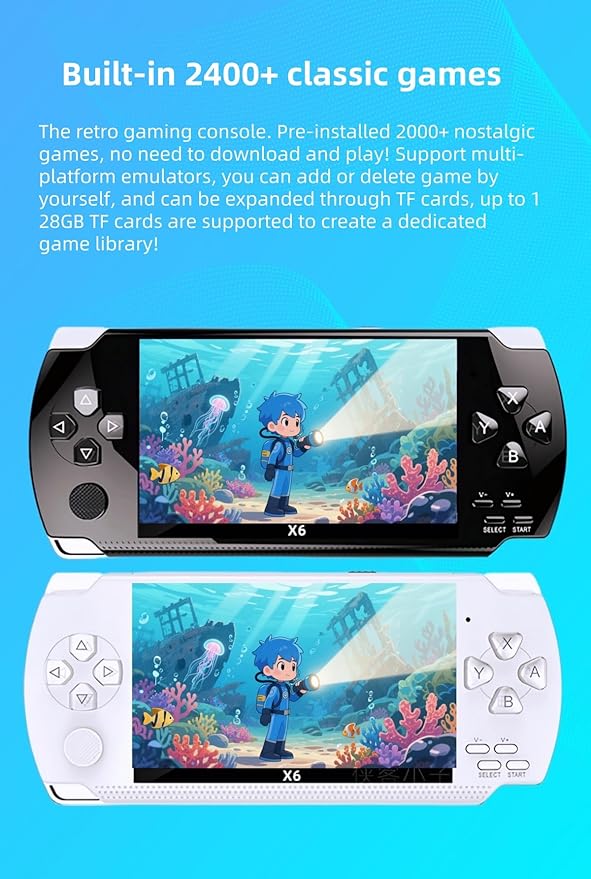 4.3-Inch Retro Handheld Game Console - with Classic Games, Portable Video Game Player with TV Connection, Supports MP4/MP3/eBook Playback, Rechargeable Battery & TF Card Expansion (White)