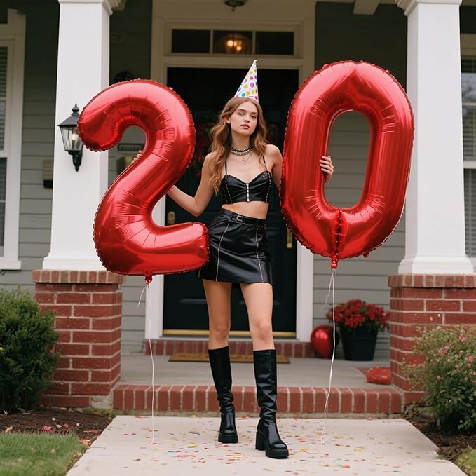 40 Inch Red Number 20 Digital Balloon,Jumbo Mylar Foil Helium Balloon for 20 Balloons for Birthday Party,Wedding Anniversary Party Decorations