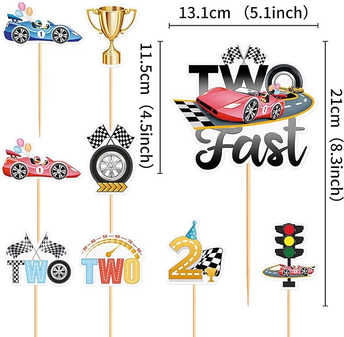 25PCS Race Car Cupcake Toppers Trophy Flag Racing Cake Selected Racing Theme, Car Theme Party Supplies Baby Shower Boy Birthday Party Cake Decoration