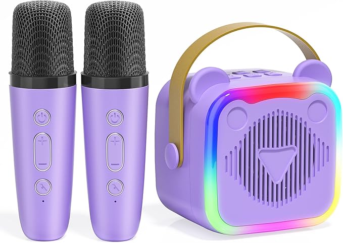 Mini Karaoke Machine for Kids,Portable Bluetooth Speaker with 2 Microphones,Music Player for Singing and Party,Ideas Birthday Toys Gifts for Girls Boys 3,4,5,6,7,8,9,10,11,12+ Years Old (Purple)