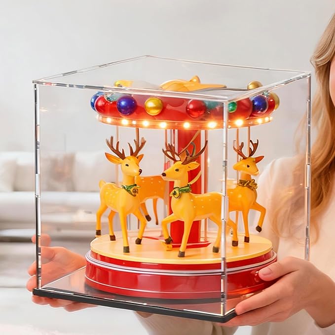 Large Acrylic Display Case for Figures, Clear Acrylic Box with Black Base for showcaseing Miniature, Toys, Collectables and Dolls 13 (L) × 13 (W) × 13 (H) inch