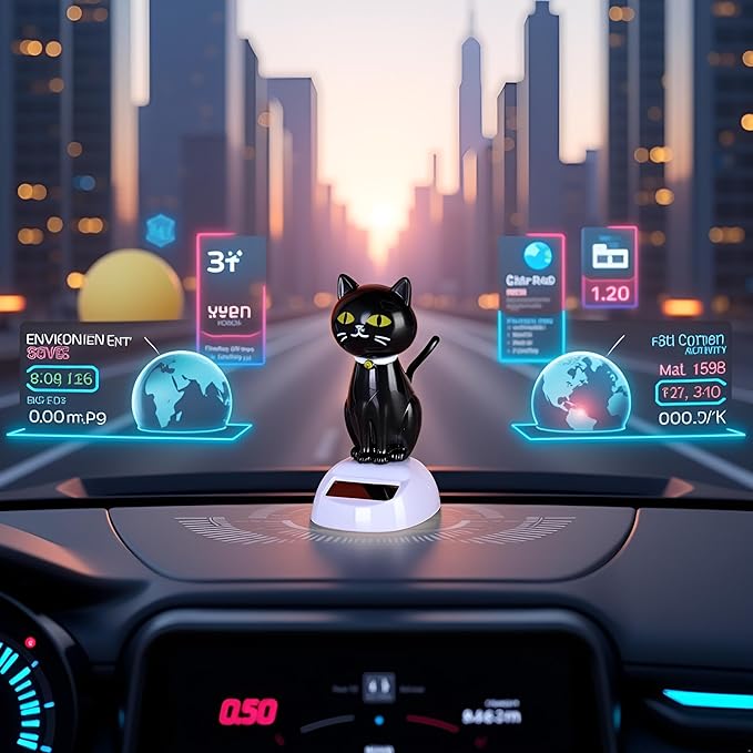 Black Solar Cat Kits Doll Dancing Cat Figure Car Ornament,Dancing Kits Ornament Solar Powered Car Dashboard Interior Decoration Desktop Decor Gift Window Party Car Desk Home Learning and Education