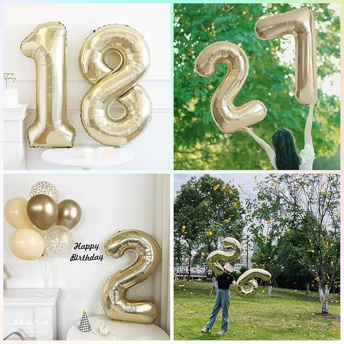 40 Inch Light Gold 27 Numbers Balloons White Gold Giant 27 Foil Mylar Helium Large Digital Balloon Champagne Gold Birthday Jumbo Balloons 27th or 72nd Anniversary Events Party Decorations Supplies