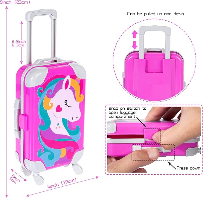 ebuddy 18 Inch Doll Clothes and Accessories Doll Travel Set with Suitcase Roller Skates School Supplies Playset Purple Unicorn Set Including Dress,Suitcase, Roller Skates,Hairpin,Hair Ring(No Doll)