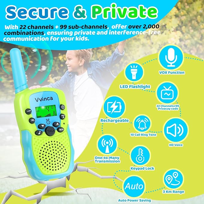 Vvinca Walkie Talkies for Kids Rechargeable 4 Pack