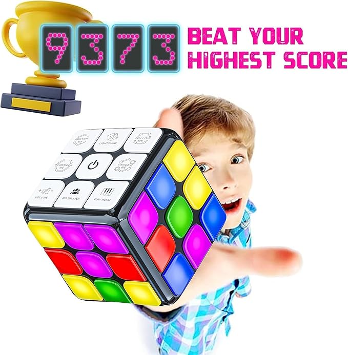 Skywin Light Up Rubix Cube, Puzzle STEM Game Cube for Kids - 7 Modes Interactive Toy for Fun & Skill Development, Christmas Easter Birthday Gifts for Boys & Girls, Toy Gift Idea for Kids Teens (Black)