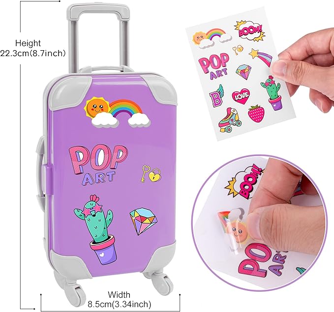 ebuddy 18 Inch Doll Clothes and Accessories School Supplies Playset and Makeup Accesscories Doll Travel Suitcase Set Including Coat,Dress,Suitcase,Hairpin,Hair Ring,Stickers,Makeup Set (No Doll)