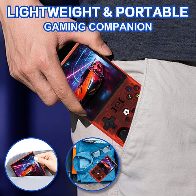 R36MAX Handheld Game Console - 4.0-Inch Screen, Support 22000+Classic Games,128G TF Card,Portable Console with Open Source System,4000mAh Battery,Birthday Gift for Adult or Partner - Red