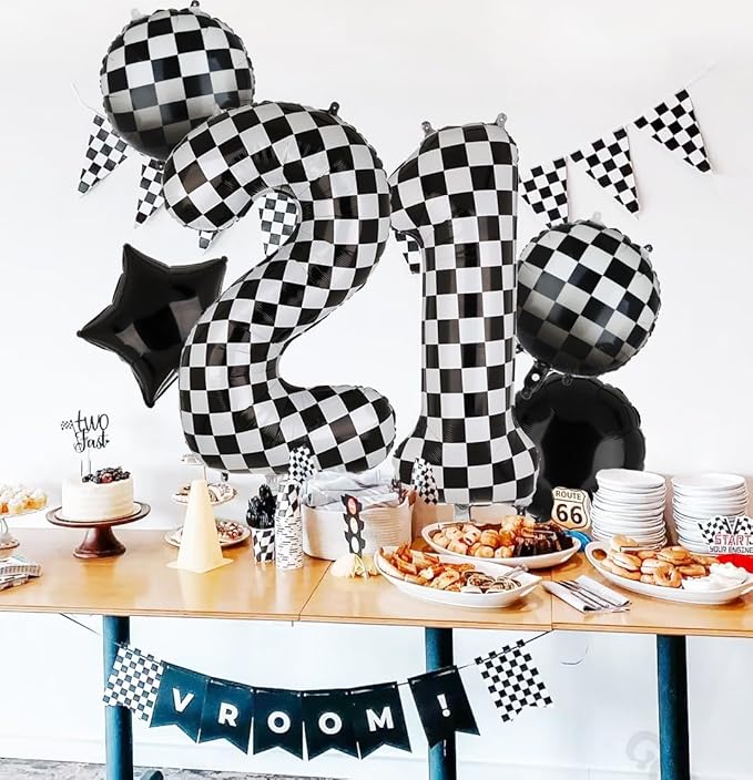 40 Inch Checkered Number Balloon 2 Black and White Two Fast Race Car Birthday Balloons Baby Hippie Smile Party Shower Boys 2nd Birthday Race Car Theme Party Decor Supplies 5 Pcs