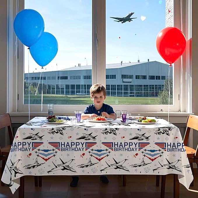 3 Pcs Fighter Jet Pilot Birthday Tablecloth Military Jet Table Cover Plastic Rectangle Airplane Table Cloth Air Force Party Decorations for Boys Pilot Aviation Birthday Party Supplies 54" x 108"