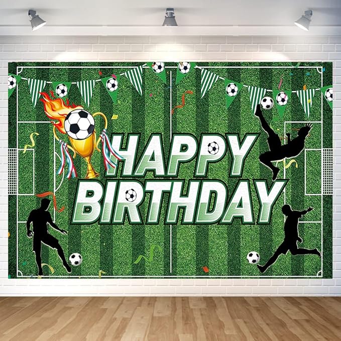 Soccer Birthday Party Backdrop Soccer Happy Birthday Banner Football Field Photography Background for Home Decorations Party Supplies 70.8 x 47.2 Inch