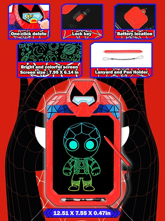 LCD Writing Tablet for Kids 10 Inch Spider Hero for Toddler 3 4 5 6 7 8 - Paint, Doodle Board, Drawing Pad - Travel Toys, Road Trip Car Activities, Birthday Christmas Gift Boys & Man