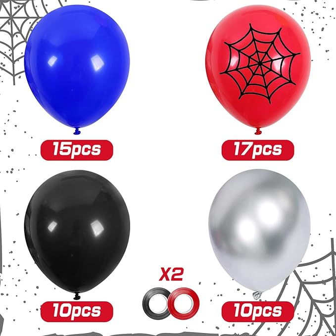 50pcs 12inch Black Red Blue Silver Balloon,Red with Spider-Web Printed Balloons for Boys Girls Halloween Party Birthday Decorations Birthday Balloons Baby Shower Party Supplies Gifts