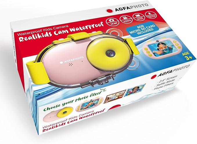 AGFA Photo Realikids Cam Waterproof - Kids Camera, Dual Lens, Selfie Mode, 2.4 inch LCD Screen, Photo Filters, 10m Waterproof Case, Lithium Battery