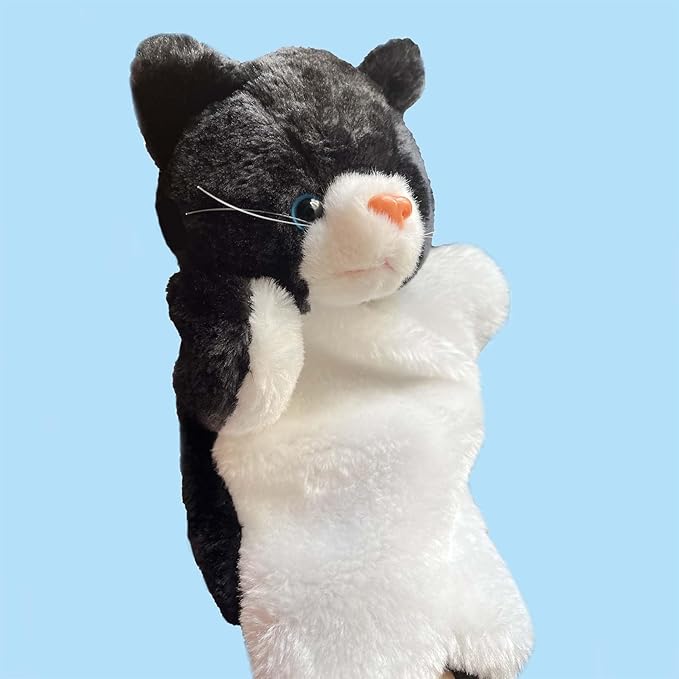 Cat Hand Puppets Kitten Plush Animal Toys Dolls for Kids Imaginative Pretend Play Storytelling Black&White