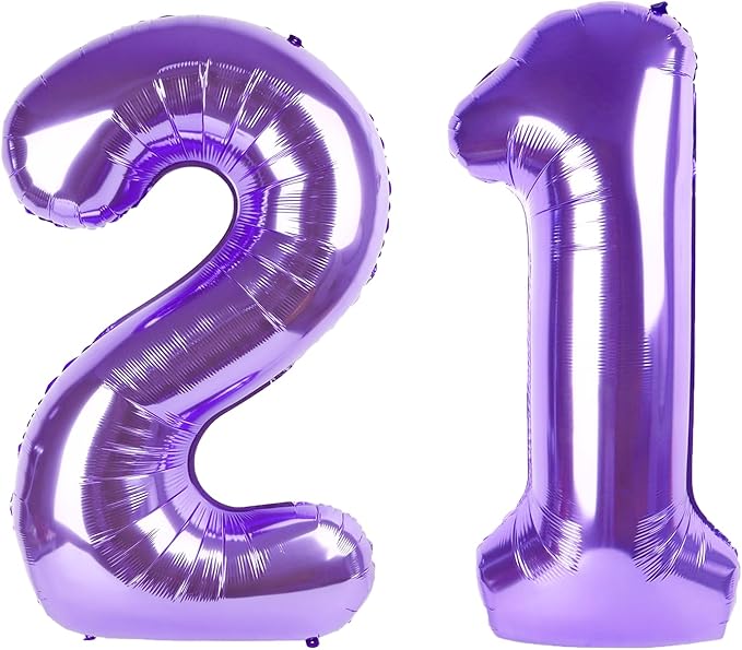 40 Inch Purple Number 21 Digital Balloon,Jumbo Mylar Foil Helium Balloon for 21 Balloons for Birthday Party,Wedding Anniversary Party Decorations