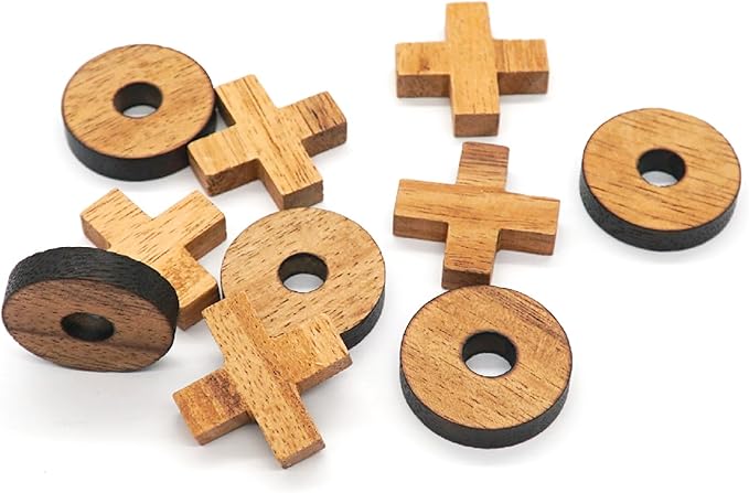 BSIRI Tic Tac Toe Wooden Board Games (Only X-O Pieces)- Unique Gifts, Fun Gifts for Adults and Use as Living Room Rustic Table Decor Ideal for Coffee Table Decor