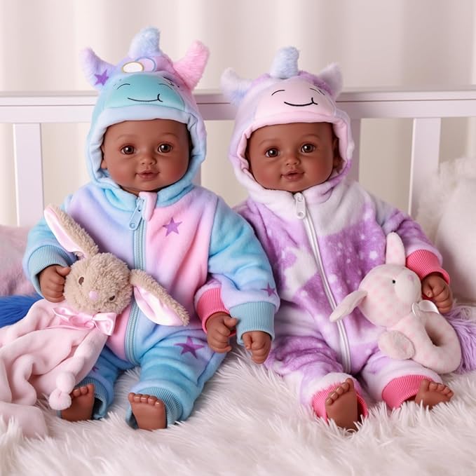 BABESIDE Black Baby Dolls Twins, 17'' Realistic Soft Body Baby Doll Cute Real Life Baby Dolls Girl and Boy with Accessories for 3+ Year Old Kids Gifts, Pretend Play, Collection
