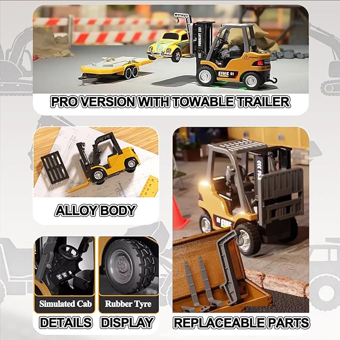 1/64 Scale RC Forklift Crane, 2.4GHz Metal RC Truck, 2-in-1 Construction Vehicle with Hook & Metal Forks, Dual Speed, APP Control, Construction Vehicle Hobby Toy for Adults and Kids