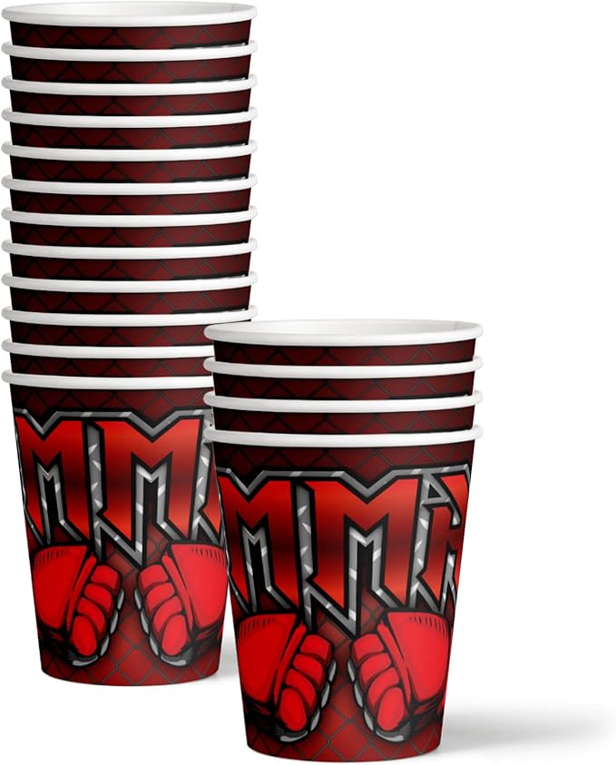 Birthday Galore Martial Arts MMA Birthday Party Supplies - Ultimate Boxer Champion Fighter Party Tableware Set - Red - Includes Plates Napkins Cups - Kit for 16
