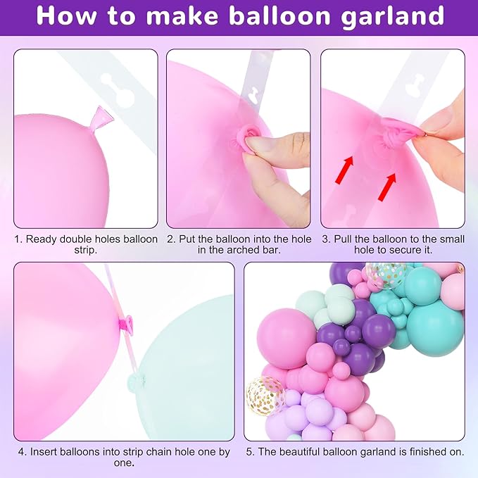 Amandir 153 Pcs Pink Purple Balloons Arch Garland Kit, Different Sizes 18 12 10 5 inch Purple Blue Pink Gold Confetti Pastel Balloon for Wedding Shower Princess Birthday Party Decorations Supplies