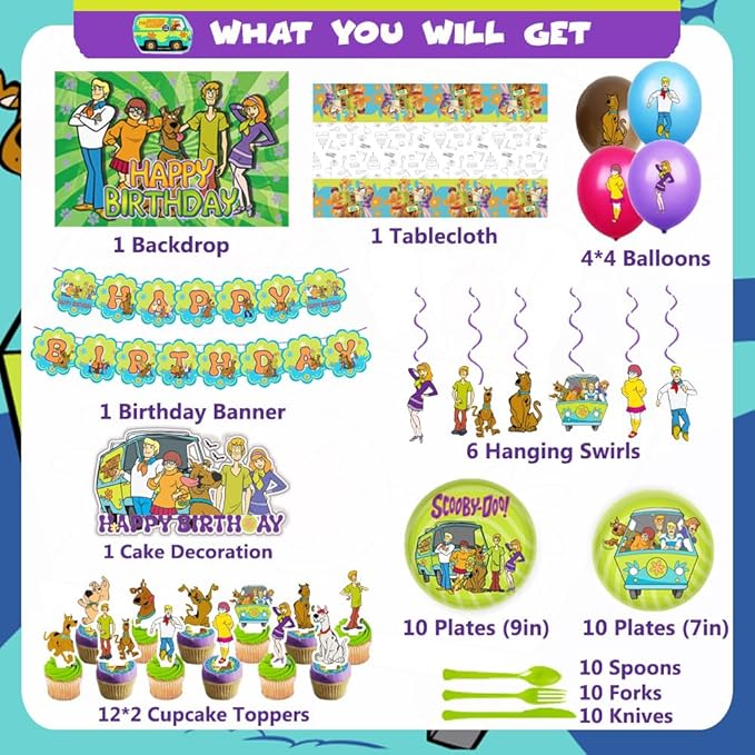 Dog Birthday Party Decorations Supplies, Including Birthday Banner, Tablecloth, Backdrop, Hanging Swirls, Balloons, Cake Toppers, Plates, Forks, Spoons for Dog Party Supplies