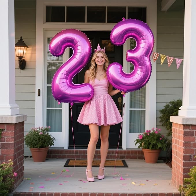 40 Inch Large 23 Balloon Numbers Rose Purple Big Foil Number Balloons Giant Helium Happy Birthday Party Decorations for Man and Women, Huge Mylar Anniversary Party Supplies