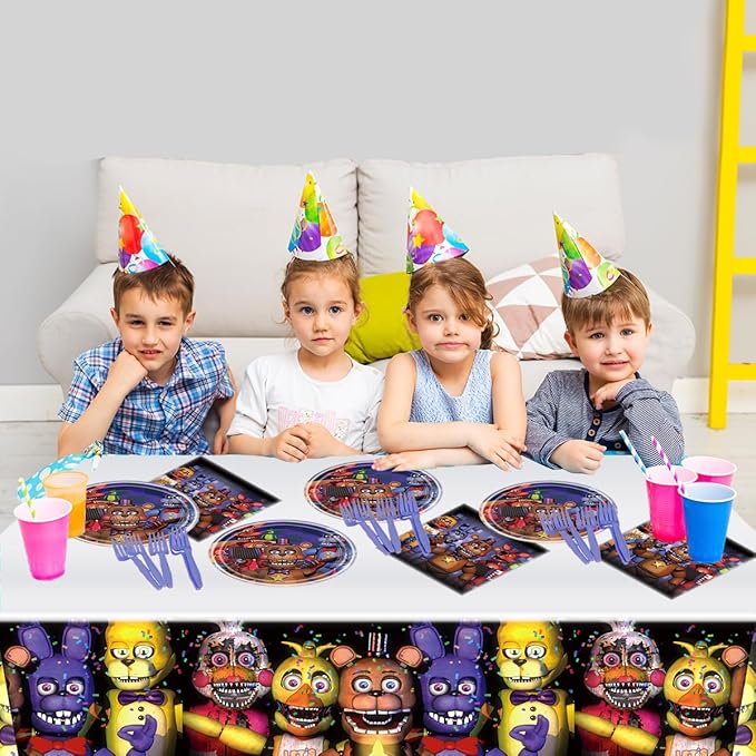 41pcs Birthday Party Supplies For Five Nights at Freddy's, 20Plates + 20 Napkin + 1Tablecloth，Party Decorate Supplies For Five Nights at Freddy's