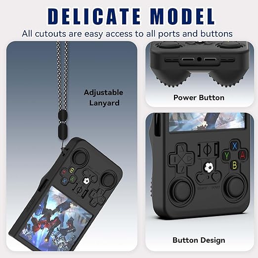 FIOPAZ for R36MAX Silicone Protective Case, Soft Skin for R36 MAX Retro Handheld Game Console Accessories, Anti-Scratch Washable Only for R 36 MAX Sleeve with Lanyard (Black)