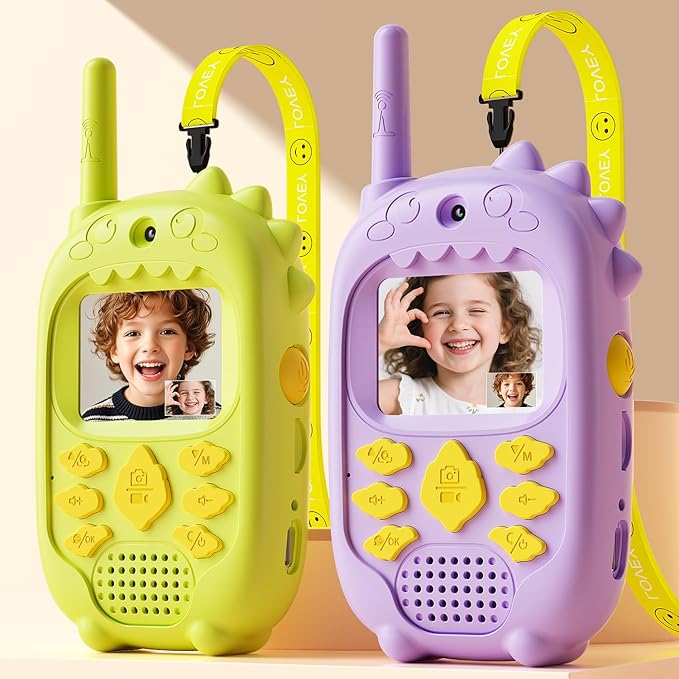 Dual Cameras Video Walkie Talkies for Kids, Kids Walkie Talkies 2 Pack for Age 3-12 Year Old Boys Girls with Front&Rear Cameras, Photo/Video Recording,Rechargeable Battery and Silicone Protective Case