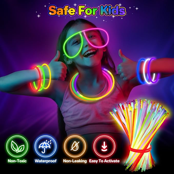 SpringFlower 500 Pcs Glow Sticks Bulk Party Supplies, Glow Sticks Bracelets for Party Favors Decorations, Glow in The Dark Party Supplies, Light Up Wedding, Birthday, Halloween , 8'', 8 Colors