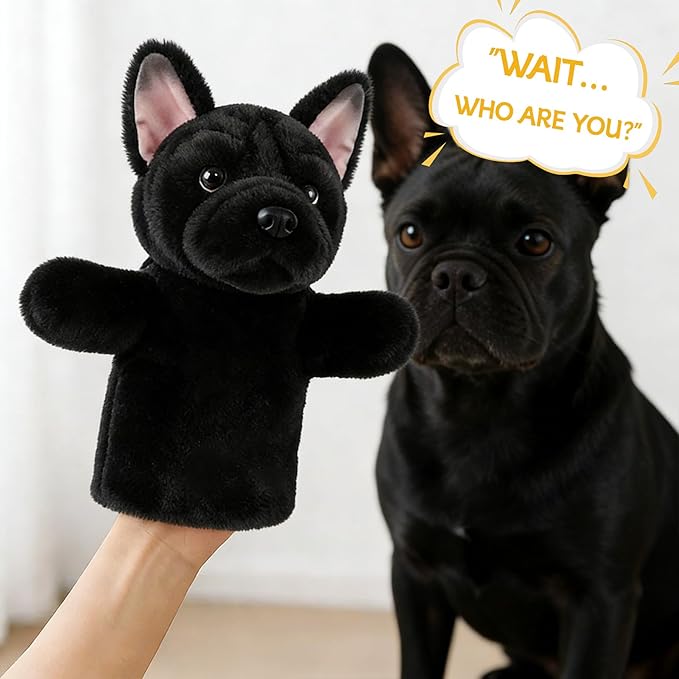 Animal Hand Puppet Plush Dog Toy for Kids Interactive Storytelling Educational Pretend Play Puppet Classroom and Home Birthday French Bulldog