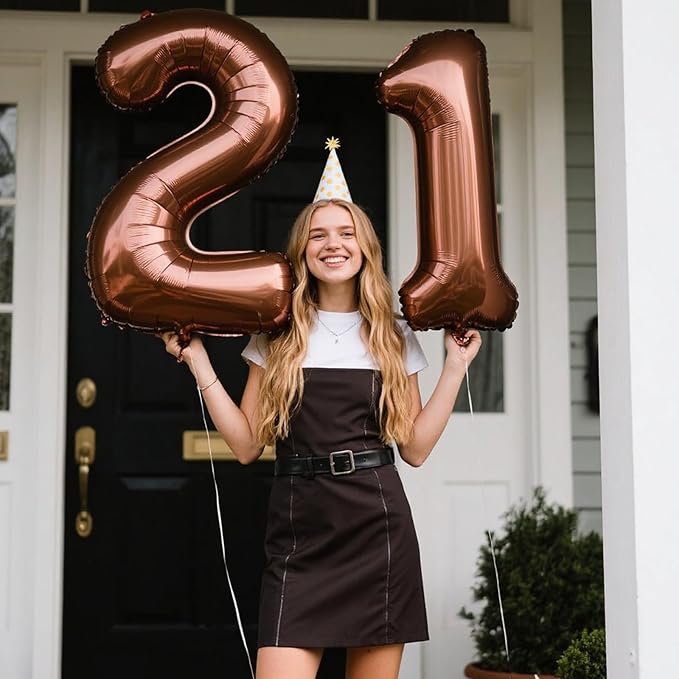 40 Inch Dark Brown Balloon Number 21,Chocolate Jumbo Mylar Foil Helium Balloon for 21th Digital Balloons for Birthday Party,Wedding Anniversary Party Decorations