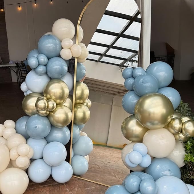 Dusty Blue Gold Balloons,12 Inch Pastel Baby Blue Sand White and Gold Latex Balloons for Boy Baby Shower Bridal Shower Baby Party Decorations