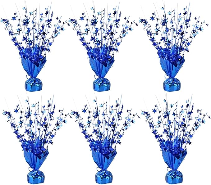 Miliocry 6 Pack Metallic Foil Spray Centerpiece Star Table Decoration Burst Table Centerpieces for Birthday Wedding Anniversary Graduation Holiday Party Supplies Decor Blue