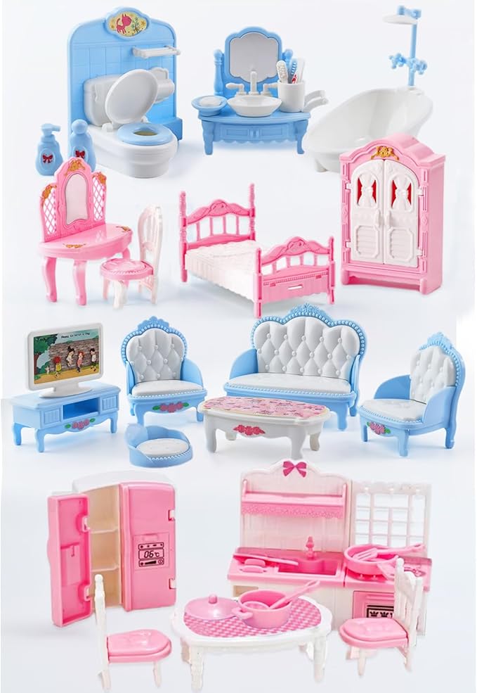 35 Pcs Dollhouse Furniture Accessories Set Mini House Furniture Small Dollhouse Miniature Furniture Play House Accessories 1:12 Tiny Kitchen Bedroom LivingRoom Bathroom Boy Girl Toddler3Y+