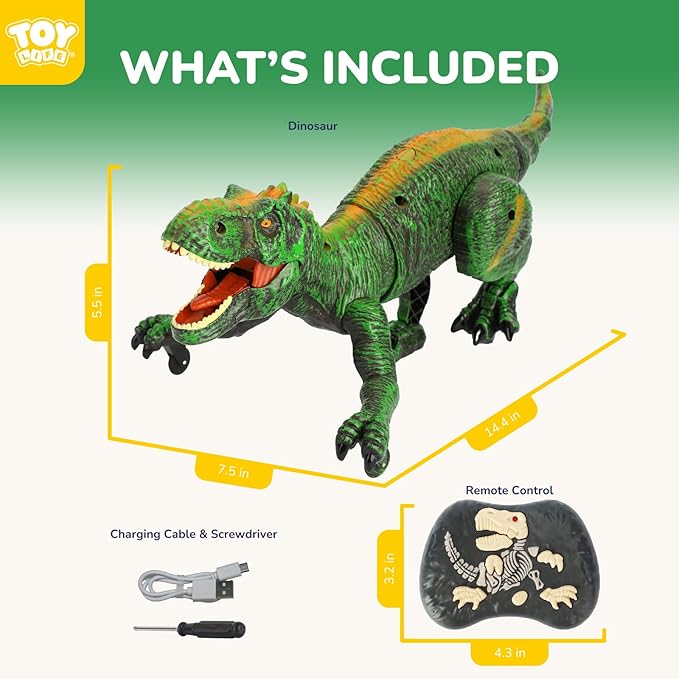 TOY Life Remote Control Dinosaur Toy, RC T-Rex with Lights, Sounds & Mist Spray, Walking Robot Dinosaur Toys for Boys Age 4-7, Rechargeable Large Dinosaurs Toy Gift