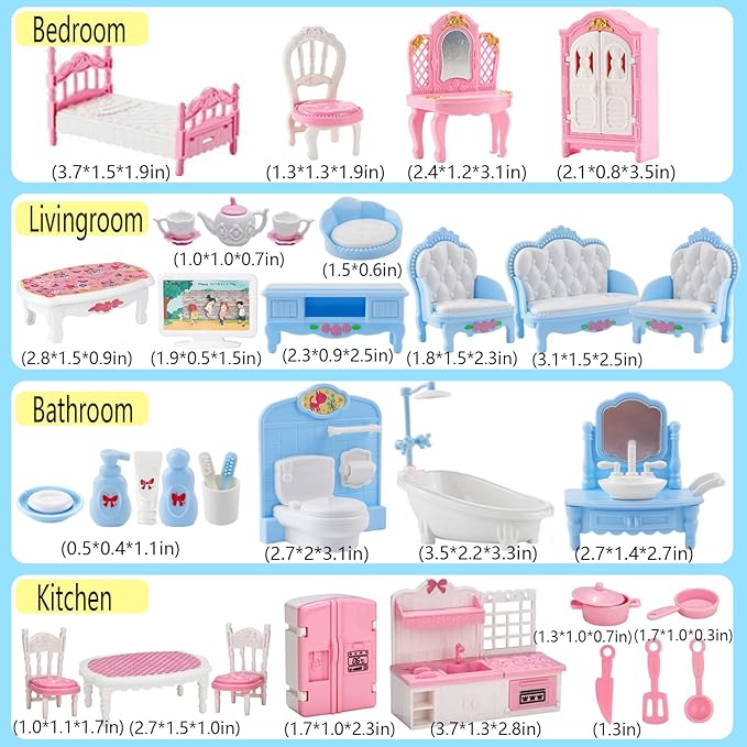 35 Pcs Dollhouse Furniture Accessories Set Mini House Furniture Small Dollhouse Miniature Furniture Play House Accessories 1:12 Tiny Kitchen Bedroom LivingRoom Bathroom Boy Girl Toddler3Y+