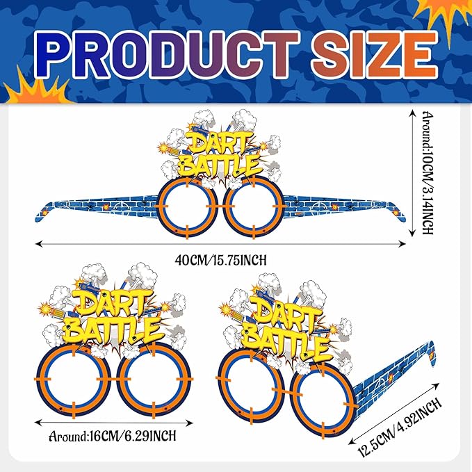 24 PCS Dart Battle Party Paper Eyeglasses, Dart Battle Party Favors Decorations Supplies, Dart War Birthday Party Decorations Gifts Photo Booth Props