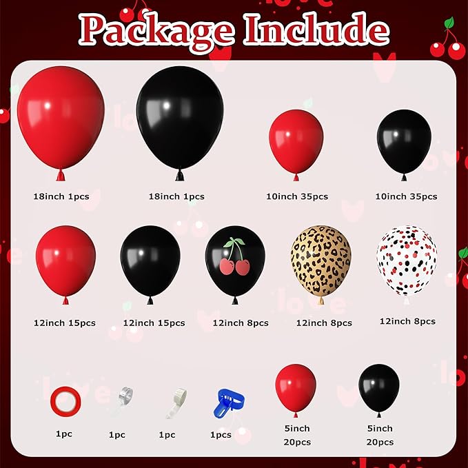 170Pcs Red and Black Balloons Garland Arch Kit, Cherry Black and Red Leopard Cheetah Printed Balloons for Women Cheetah Cherry Birthday Baby Shower Girl Night Bachelorette Party Decorations Supplies